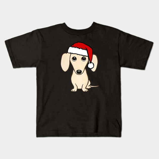 Cream Dachshund with Santa Hat Cute Wiener Dog Christmas Kids T-Shirt by Coffee Squirrel